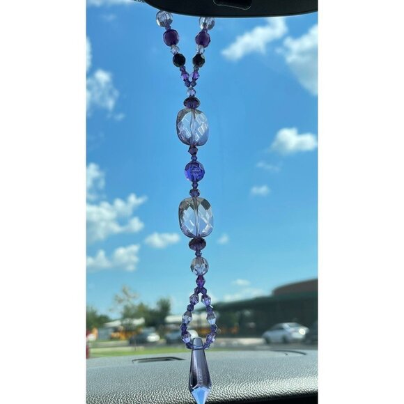 Beaded Suncatcher Rearview Mirror Ornament Purple Crystal Prism Car Charm - Picture 3 of 10